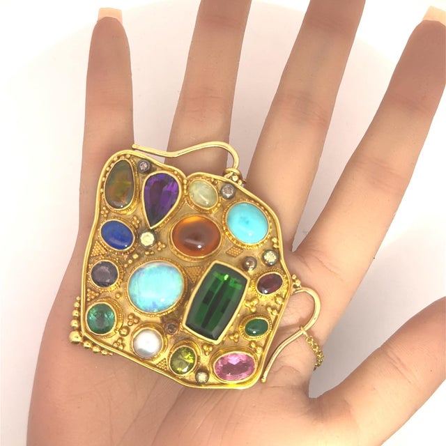 Early 21st Century Luna Felix MultiColored Gemstone 22k Yellow Gold Pendant Necklace For Sale - Image 5 of 5