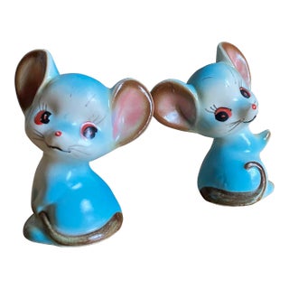 Midcentury Modern Porcelain Handpainted Mice Salt & Pepper Shakers (Japan), a Pair For Sale