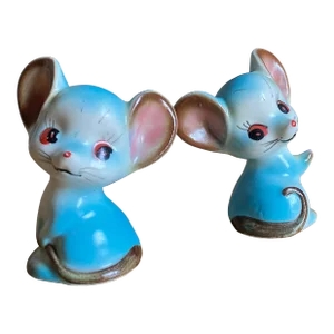 Midcentury Modern Porcelain Handpainted Mice Salt & Pepper Shakers (Japan), a Pair