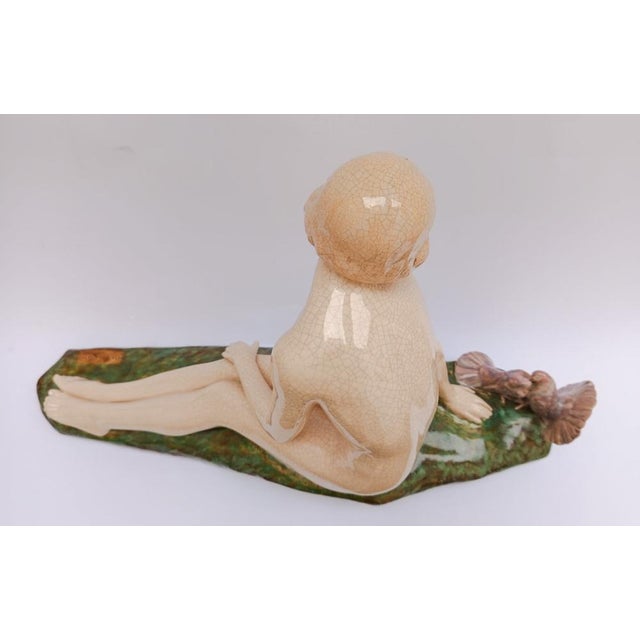 Ceramic Alexandre Morlon, Sculpture of Nude Woman with Turtle Doves, 1920s-1940s, Ceramic For Sale - Image 7 of 18
