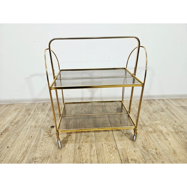 Mid-Century Modern Folding Bar Cart in Brass and Ribbed Acrylic Glass, 1960s For Sale - Image 6 of 18