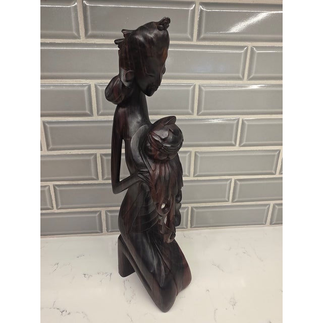 Vintage Mid-Century Balinese Modernist Mother and Child – 13-Inch Macassar Ebony Carving For Sale - Image 4 of 12