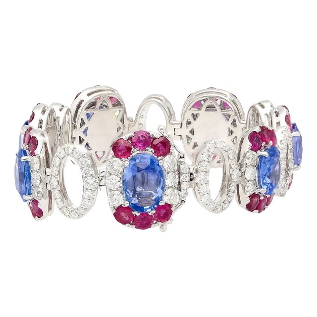 Grs Certified 41.17 Cttw Sri Lanka No Heat Blue Sapphire Bracelet With Diamonds For Sale