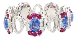 Grs Certified 41.17 Cttw Sri Lanka No Heat Blue Sapphire Bracelet With Diamonds