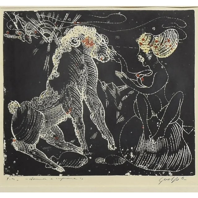 Woman and Goat- Original Woodcut by Guelfo - 1970s 1970s For Sale - Image 4 of 4