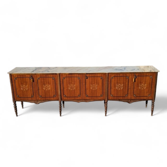 Antique Italian Buffet, Sideboard, Marble Top, Inlaid Wood For Sale - Image 4 of 9