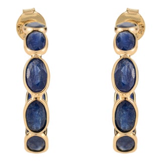 5.45 Carat Natural Royal Blue Sapphire Hoop Earrings for Daughter in 18k Gold- A Pair For Sale