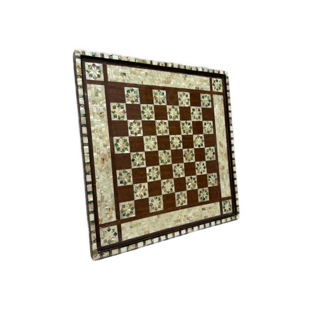 Handmade Wooden Chess Board, Wood Chess Board, Game Board, Mother of Pearl Inlay For Sale - Image 9 of 12