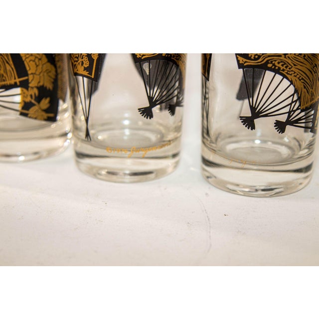 Set of Six Jules Jurgensen Black & Gold Highball Glasses in Faux Bamboo Carrier For Sale - Image 16 of 18
