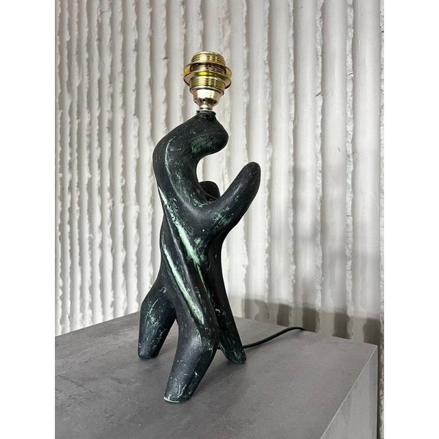 Black Handmade Sculptural Ceramic Table Lamp, 1970s For Sale - Image 8 of 12