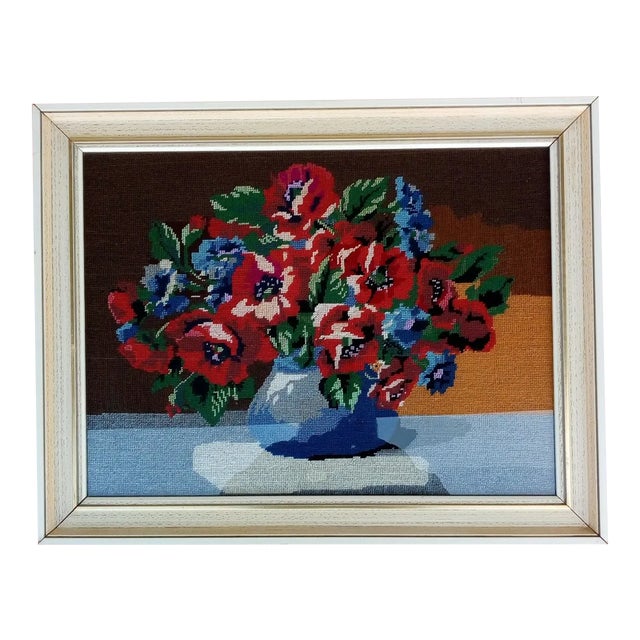 Framed Floral Tapestry in Fabric, 1970s For Sale