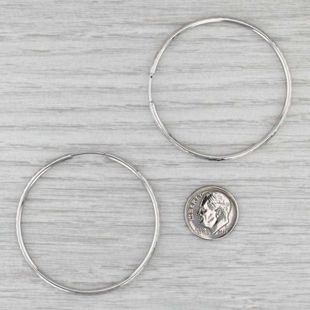 Mid 20th Century Mid 20th Century Chevron Pattern Hoop Earrings 14k White Gold 47.2 X 2mm Round Hoops, Pair For Sale - Image 5 of 5