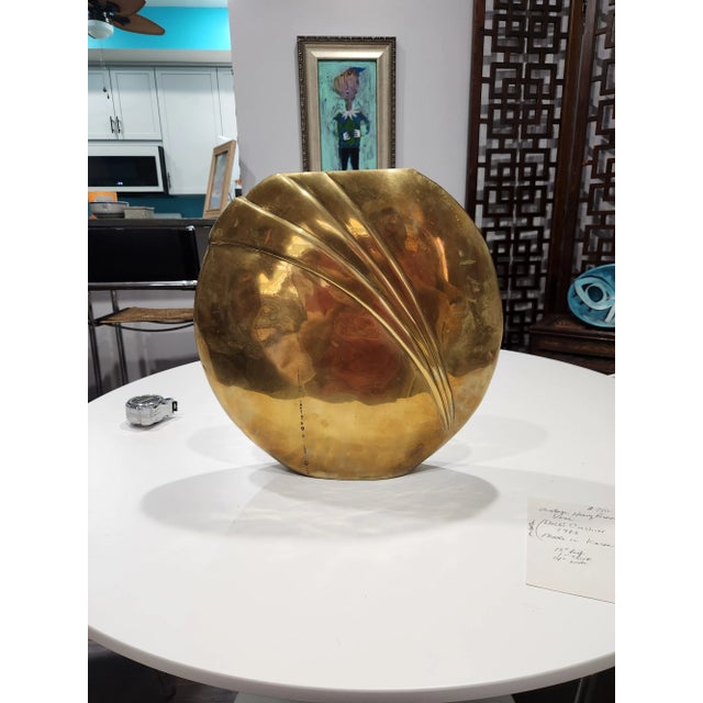 Art Deco Vintage Dlobi Cashier Heavy Brass Vase For Sale - Image 3 of 4