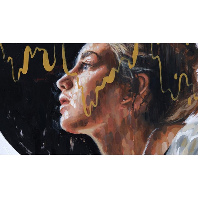 Common Thread 1 by Stefan Smit | Oil on Panel Portrait of a woman with a bird flying nearby For Sale - Image 4 of 5