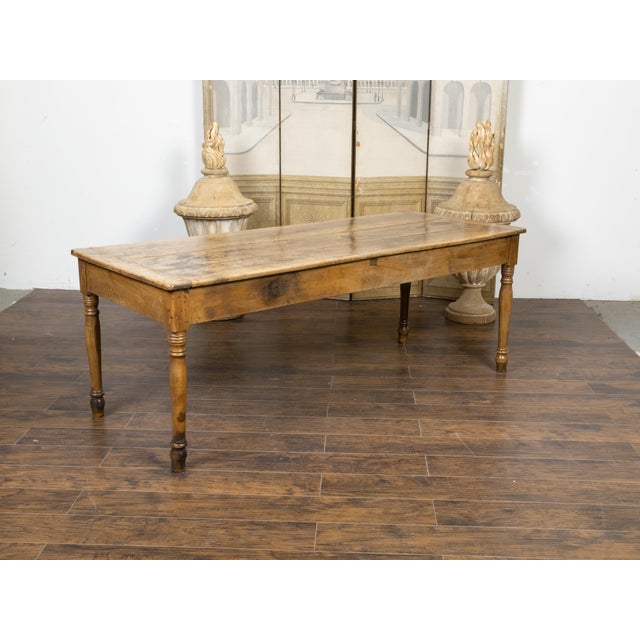 French 19th Century Walnut Farm Table with Turned Legs and Distressed Patina For Sale - Image 9 of 12