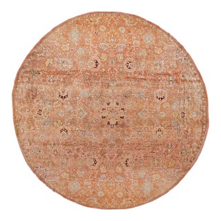 1880s Salmon Floral Antique English Round Axminster Rug 15'6" X 17' Handknotted Wool Carpet For Sale