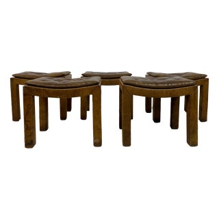 Buttoned Leather Stool For Sale