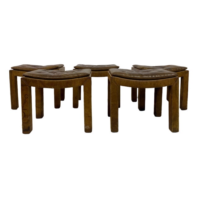 Buttoned Leather Stool For Sale