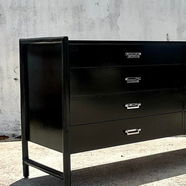 Vintage Coastal Signed McGuire Lacquered Rattan Dresser For Sale - Image 12 of 12