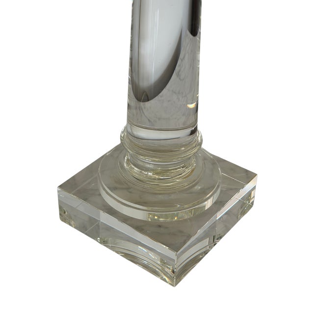 Restoration Hardware Saxon 28” Solid Crystal Glass Table Lamp – Neoclassical Doric Column, Original Shade For Sale - Image 10 of 11