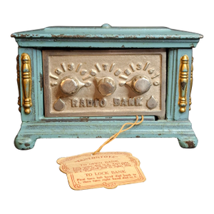 Antique Kenton Cast Iron Radio Bank 1920s Safe Original Tag Peirce Collection