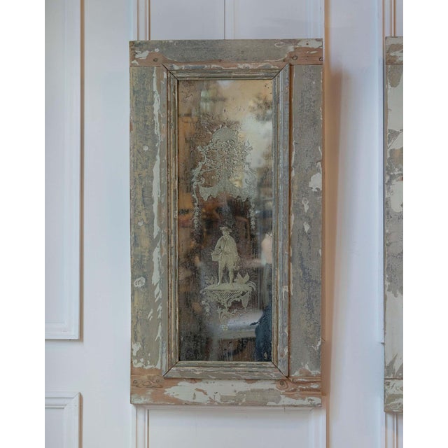 19th Century Pair of 19th Century Italian Engraved Mirrors with Original Paint For Sale - Image 5 of 12