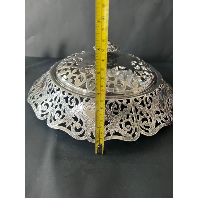 Art Nouveau Antique Forbes Silverplate Co Large Reticulated Flower Frog Bowl Serving For Sale - Image 3 of 12
