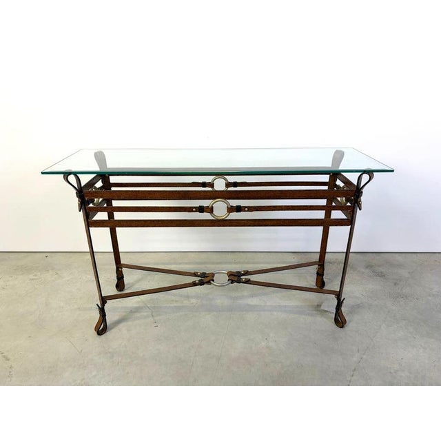 Glass Vintage Console Table in Faux Leather, 1970s For Sale - Image 7 of 11