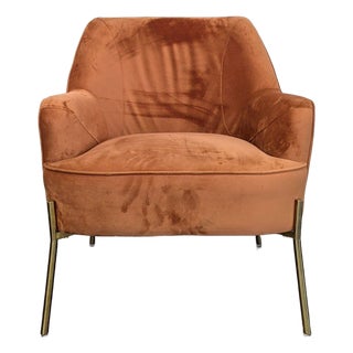 New Pacific Direct Modern Lounge Chair With Brass Legs, Rust Velvet For Sale