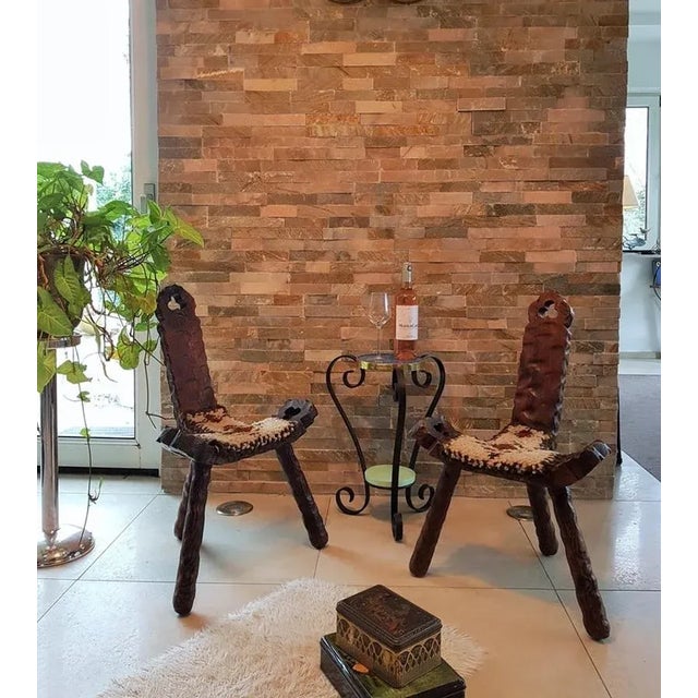 1960s Set of Mid-Century French Wood and Wool Side Chairs, 1960s For Sale - Image 5 of 16