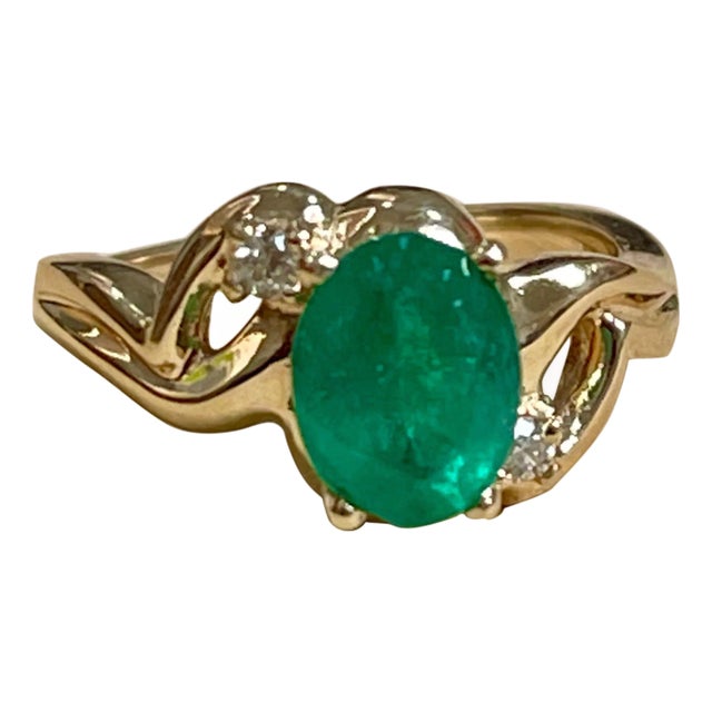 1.8 Carat Natural Oval Emerald and Diamond Ring 14 Karat Yellow Gold For Sale