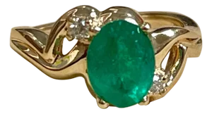 1.8 Carat Natural Oval Emerald and Diamond Ring 14 Karat Yellow Gold