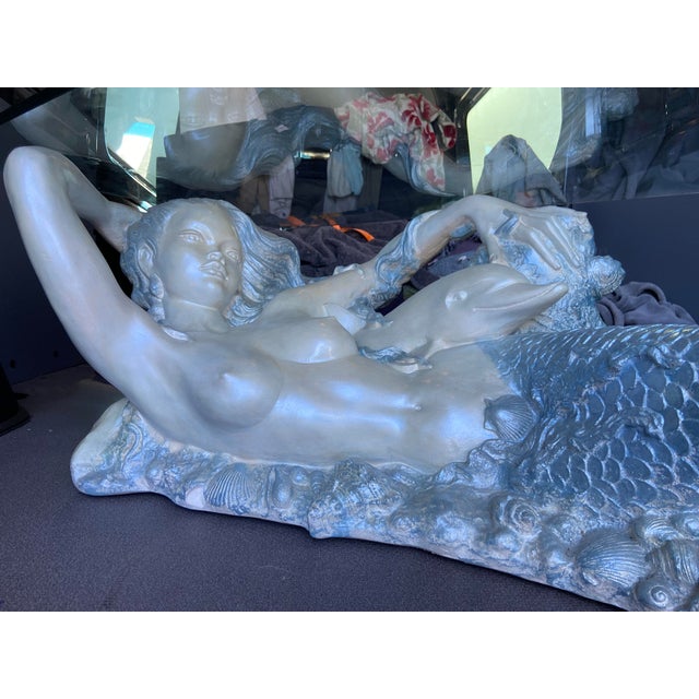 Vintage Mid Century Modern Sculptural Nude Mermaid Coffee Table and Dolphin For Sale - Image 14 of 18