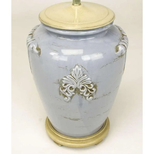 Periwinkle Blue Vintage Glazed Urn-Form Table Lamps - a Pair For Sale In Chicago - Image 6 of 8
