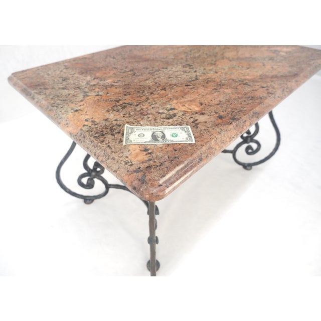 Heavy Wrought Iron Base 46x30" Thick Granite Top Outdoor Dining Table MINT For Sale - Image 4 of 12