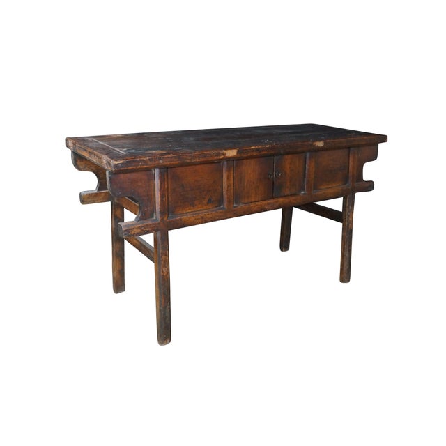 This antique Chinese altar table—crafted from solid elm wood (yumu)—showcases the rustic, minimalist beauty characteristic...