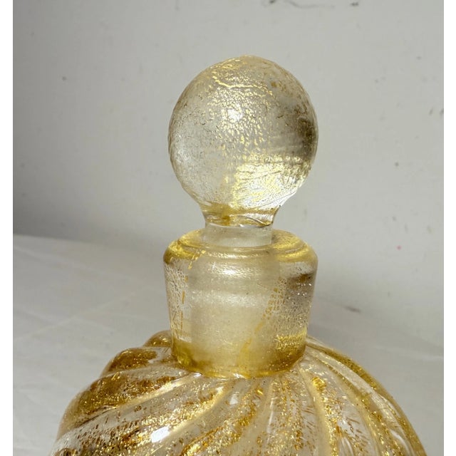 Vintage Hand Blown Italian Murano Venetian Gold Flek Glass Scent Perfume Bottle For Sale - Image 11 of 13