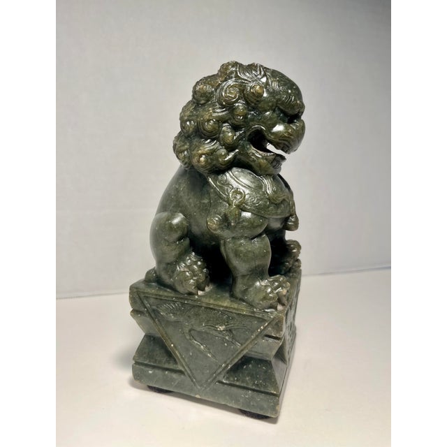 Chinese Vintage Chinese Green Serpentine Jade Pixiu - Fierce Guardian Figurine 7 1/2'' For Sale - Image 3 of 11