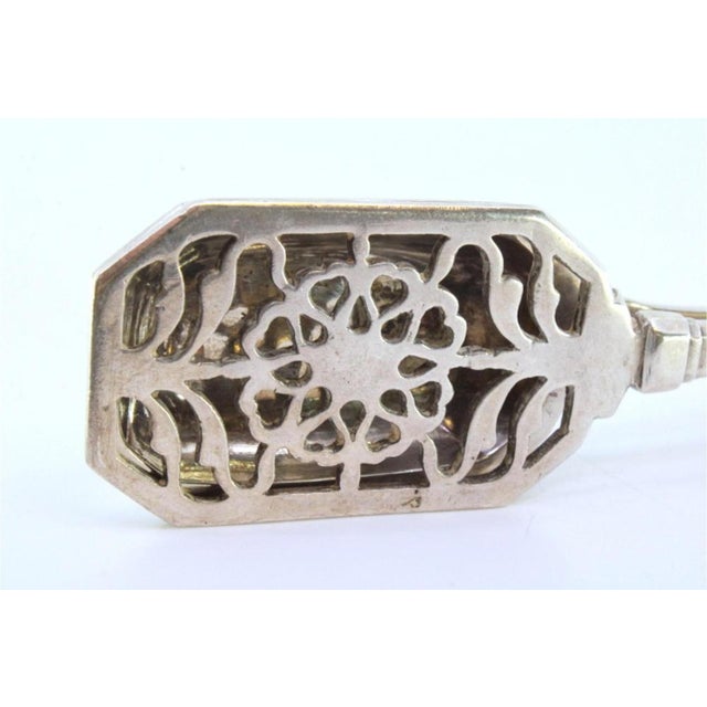 Bread, Salad and Sauce Tongs in Cut-Out Silver, with Raised Floral Motifs on the Handle and Monogram Card For Sale - Image 5 of 8