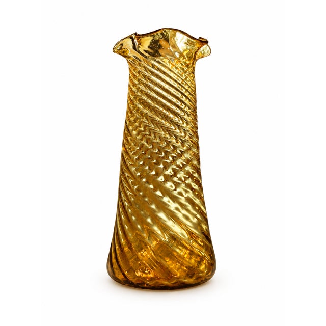 Antique Late 19th C. Bohemian Amber Optic Spiral Molded Vase With Raw Pontil & Stone Inclusion For Sale - Image 4 of 4