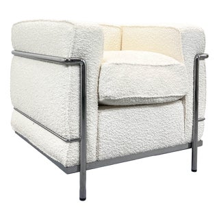 LC2 Chair in Bouclé by Le Corbusier and Charlotte Perriand for Cassina For Sale