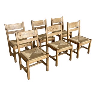 Vintage Danish Pine Dining Chairs by Tage Poulsen, 1970s, Set of 6 For Sale