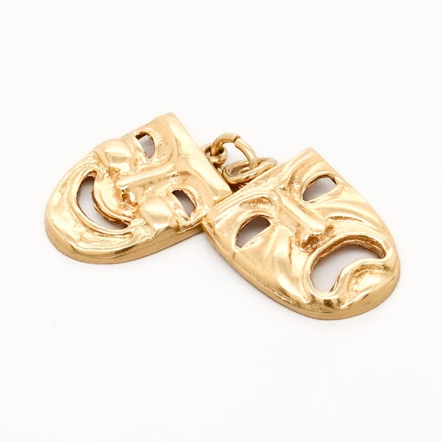 Mid-Century Modern Vintage 14k Gold Comedy & Tragedy Masks Figural Charm for a Bracelet For Sale - Image 3 of 14