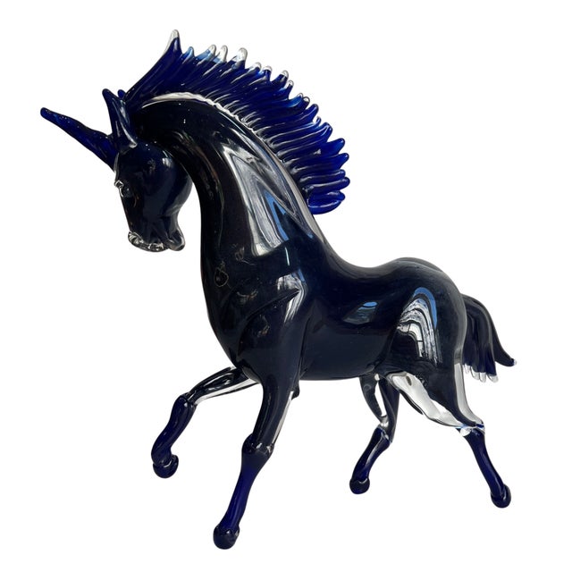 Vintage Murano Cobalt Art Glass Sculpture Unicorn Horse Signed Guiman 1/1 For Sale - Image 13 of 18