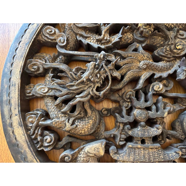 Late 19th Century Chinese Qing Dynasty Carved Wood Dragon Architectural Panel - 20" For Sale - Image 5 of 7