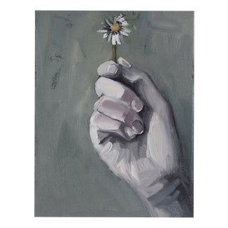 Justyna Kuklo, Hand with Daisy-Hope, 2020, Oil Painting on Canvas, Framed For Sale