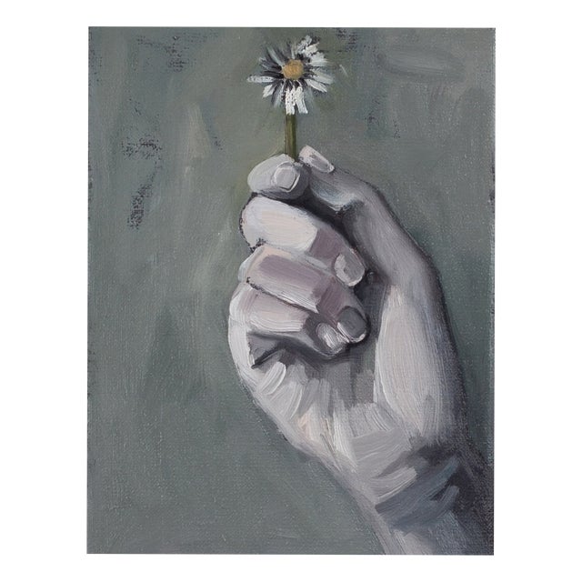 Justyna Kuklo, Hand with Daisy-Hope, 2020, Oil Painting on Canvas, Framed For Sale