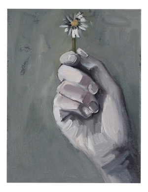 Justyna Kuklo, Hand with Daisy-Hope, 2020, Oil Painting on Canvas, Framed