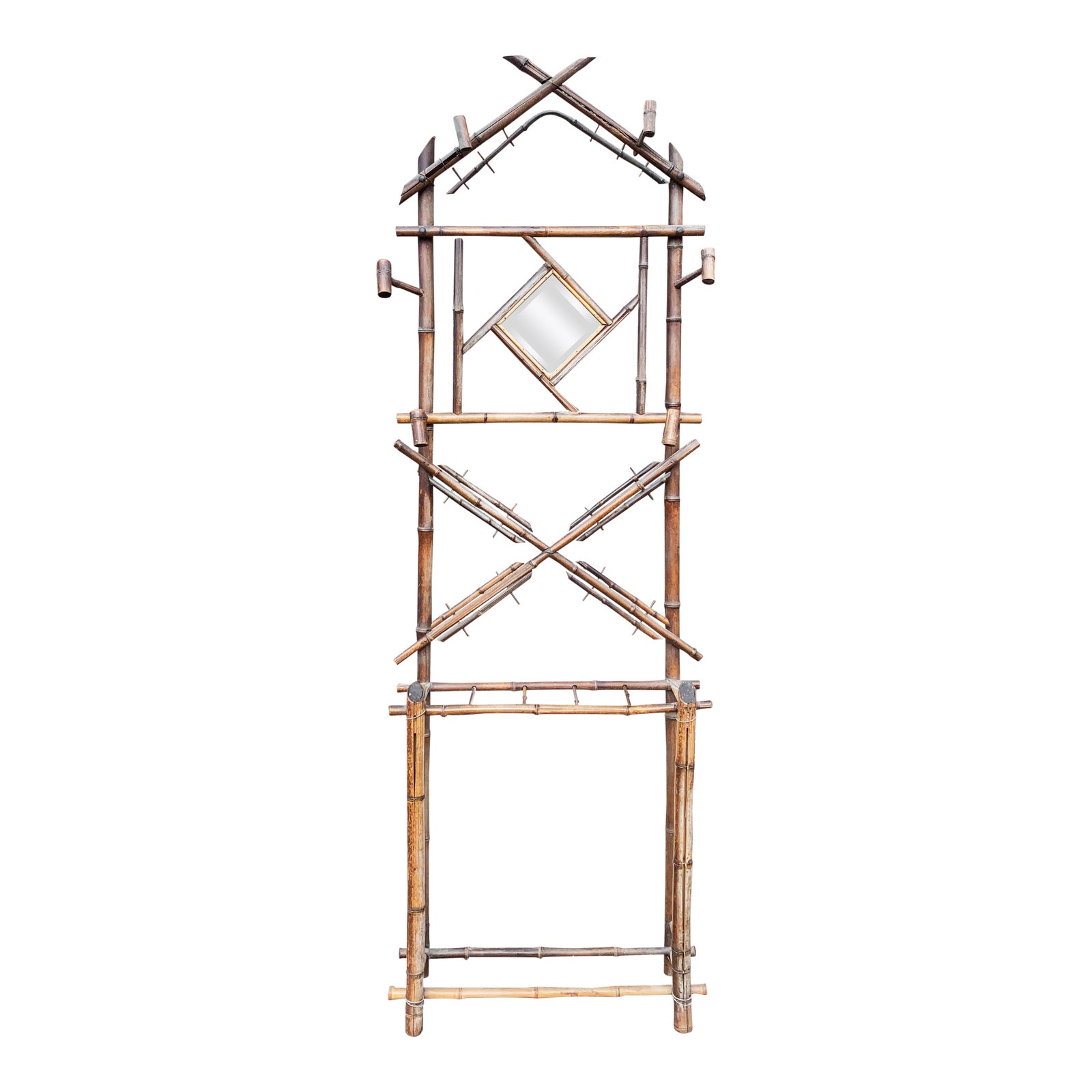 Antique French Bamboo Hall Tree With Diamond Mirror Chairish