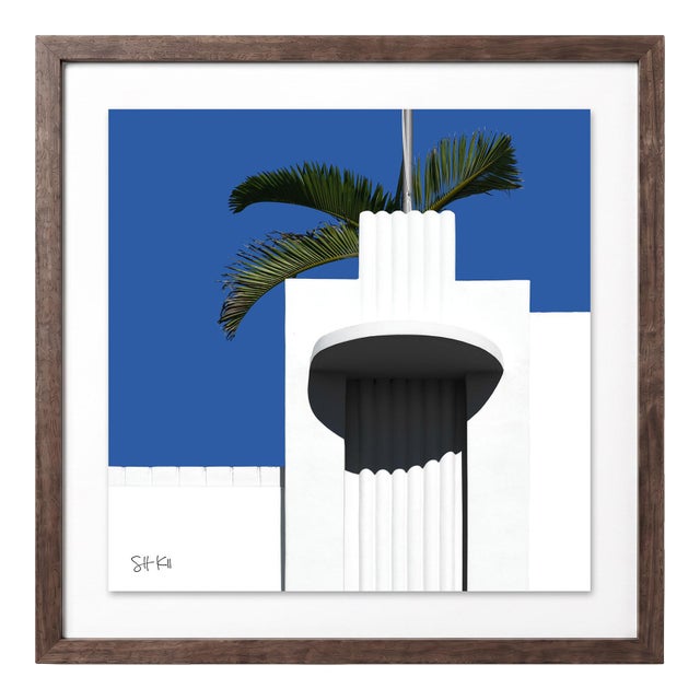 “Miami Beach 01” Giclee Archival Pigment Print 18x18 Framed in Walnut For Sale